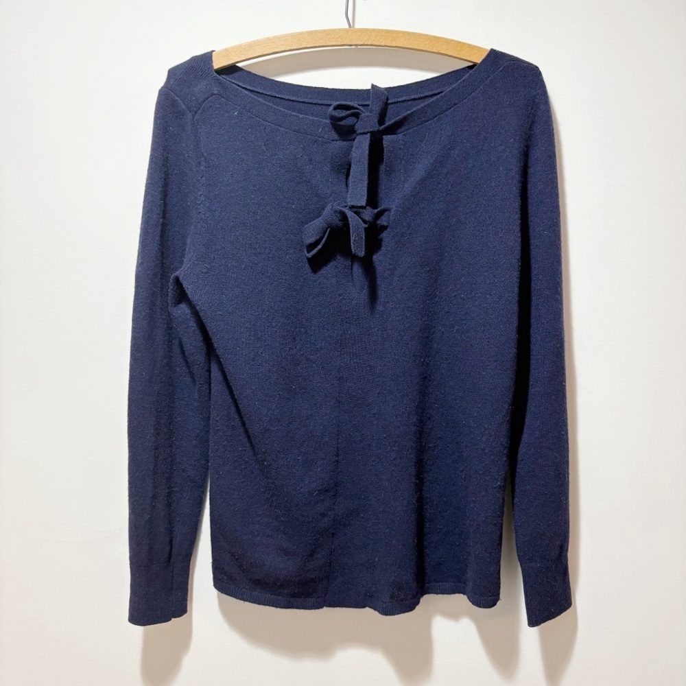 Banana Republic Filpucci Tie Back Boat Neck Sweater Navy Blue Size Small Merino